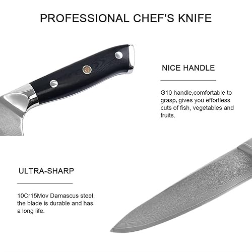 Miniatura 3 de Cuchillo de chef profesional de BP TRENDZ  Cuchillo de chef de acero inoxidable para cortar sin esfuerzo  Cuchillo de pastor  Cuchillo de Damasco
