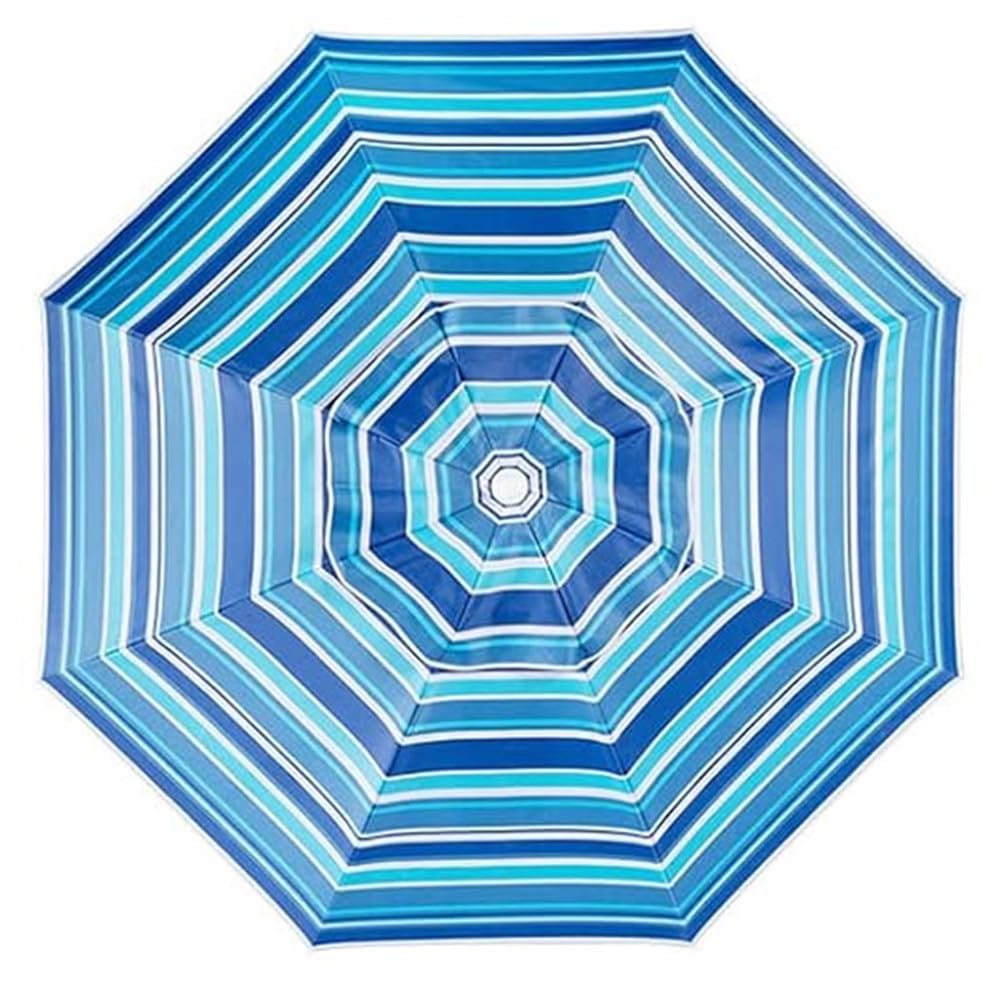 Ombrellone da spiaggia portatile a righe con ancoraggio per la sabbia, per esterni, patio, antivento, antipioggia, UPF50+, palo in alluminio resistente, ombrellone da giardino