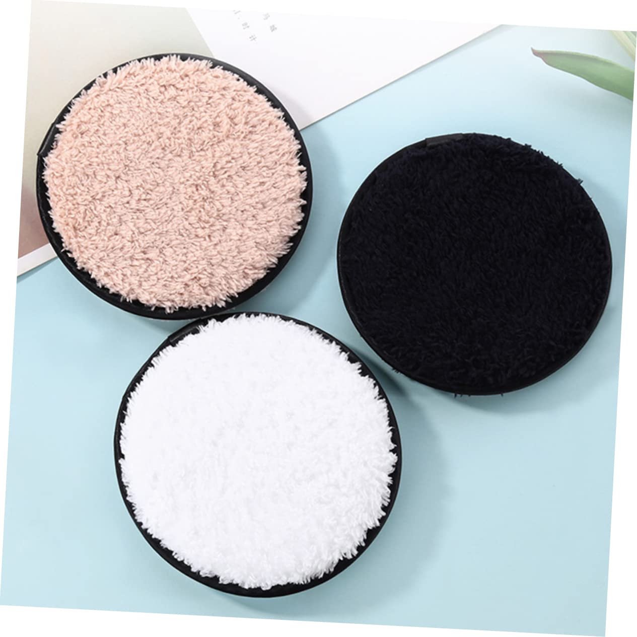 Vaguelly 3Pcs Double Sided Facial Makeup Remover Washable Towels for Gentle Cleansing Soft Plush Pads for Makeup Removal White Coffee Black