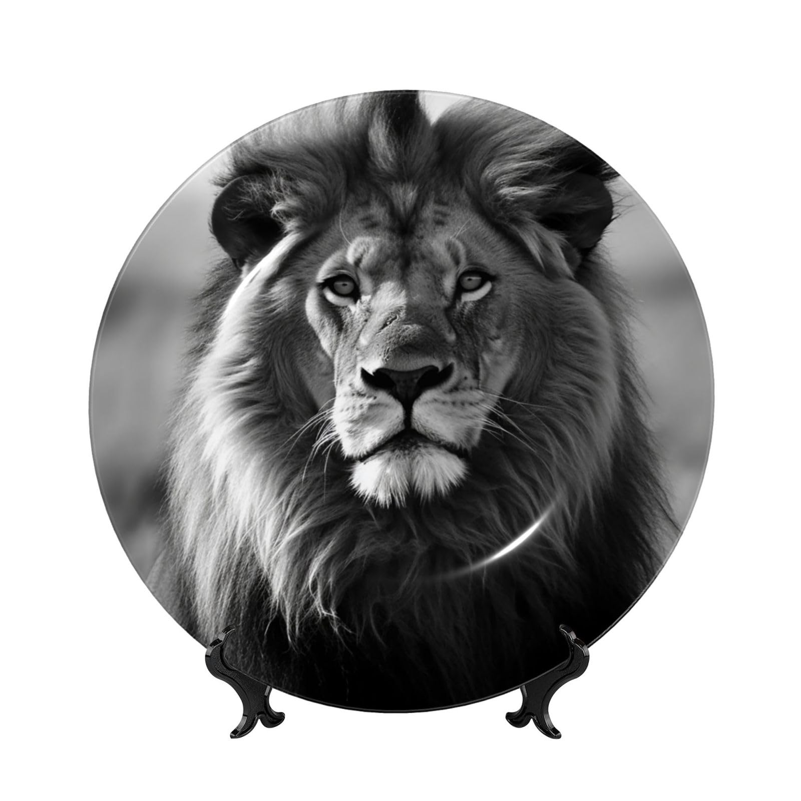 Assiette en porcelaine lion noir et blanc 20cm émaillée main