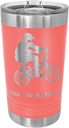 Miniatura 15 de LaserGram Vaso de pinta aislado al vacío de 16 onzas, conductor BMX, grabado personalizado incluido (negro)