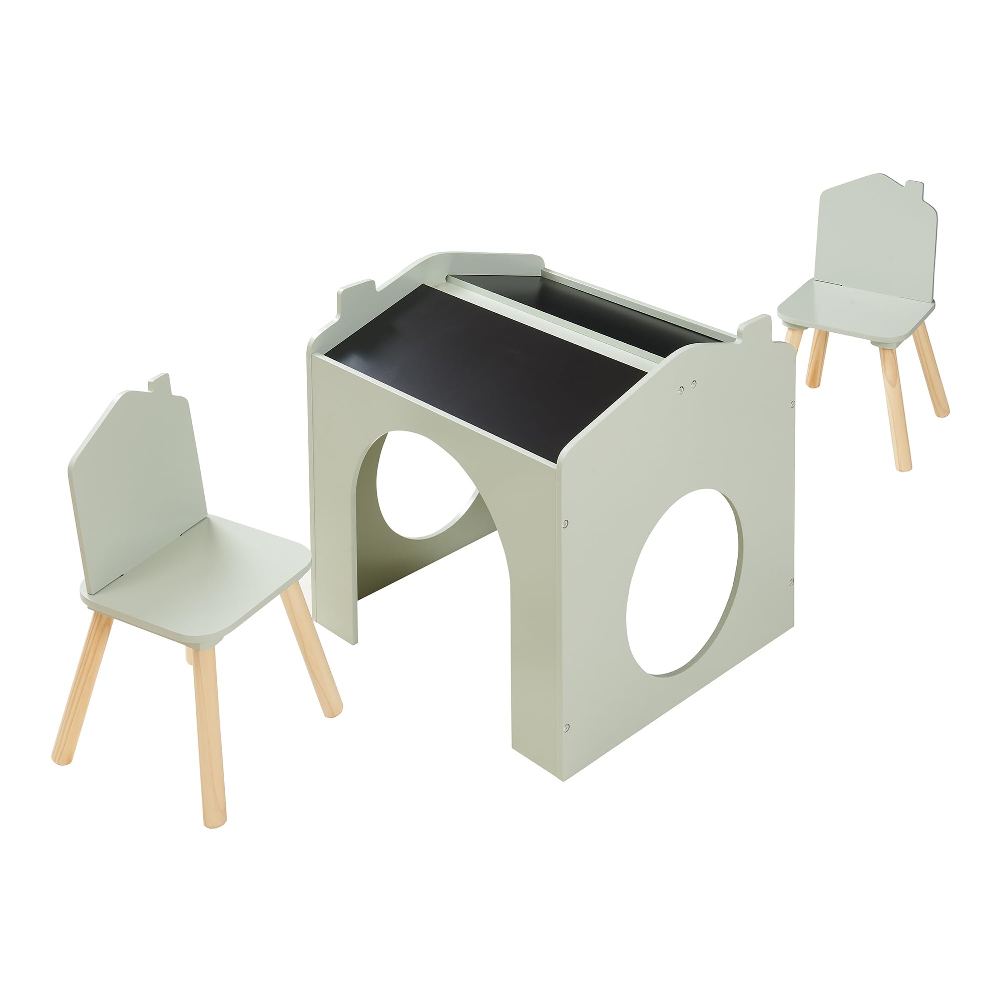 [en.casa] Set Tavolo e Sedie per Bambini Tavolino a Forma di Casetta con Lavagne Inclinate Arredo Creativo Mobili per Cameretta a Misura di Bimbi - Menta Verde