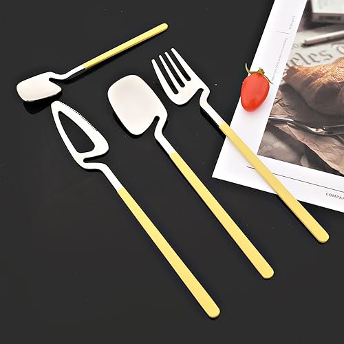 Miniatura 9 de JASHII Juego de cubiertos colgantes, juego de cubiertos de arcoíris mate para 2, juego de utensilios de acero inoxidable con acabado satinado de 8