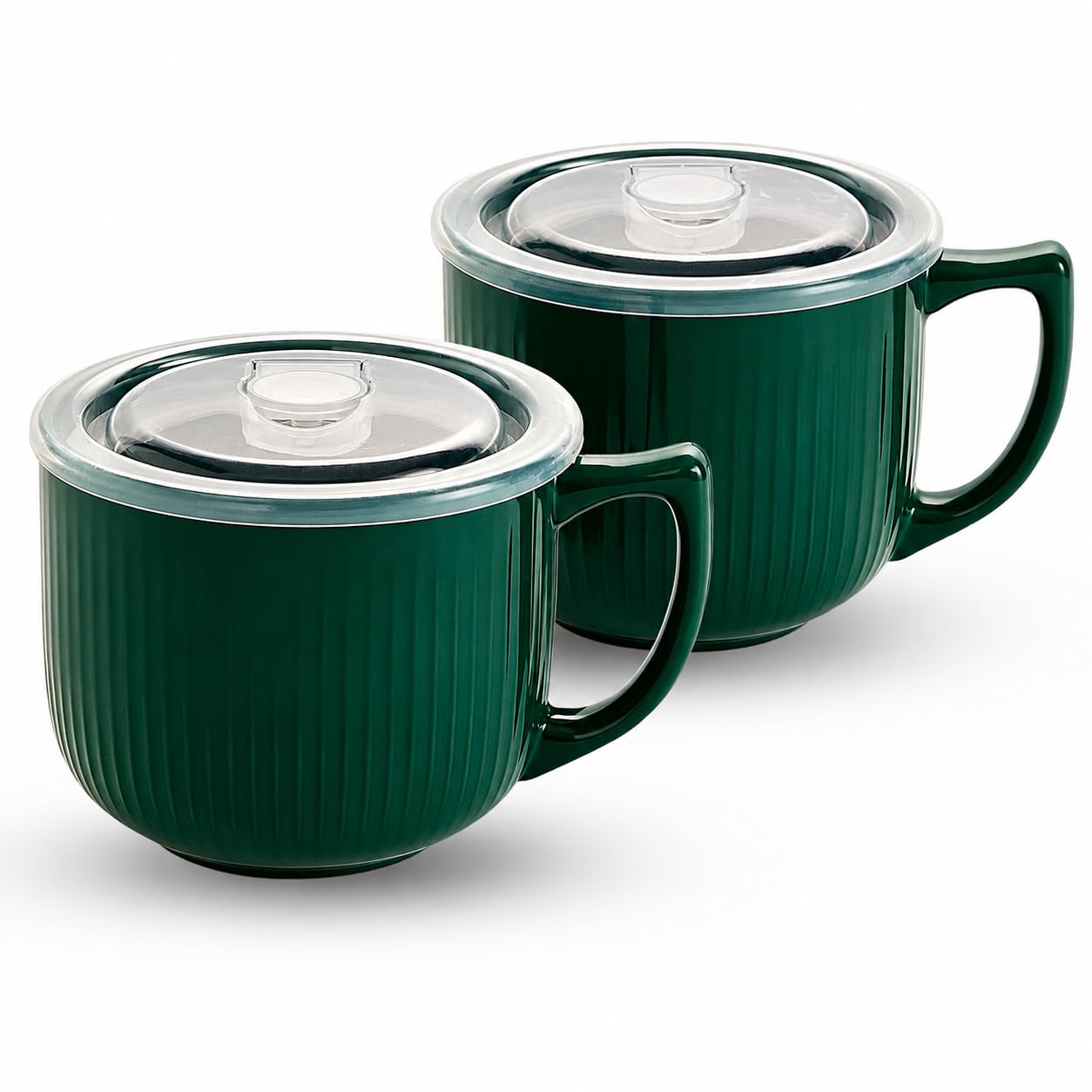Ceramic Soup Bowl with Handle &amp; Lid, 32oz Microwave Ramen Bowl Set of 2