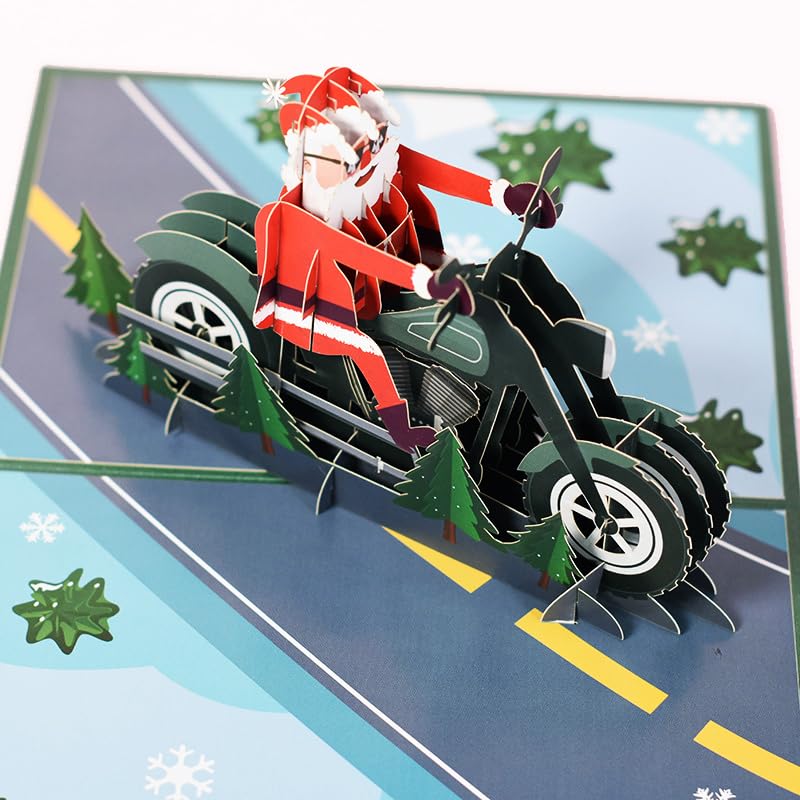 Fassory 3D Pop Up Christmas Card, Santa Riding Motorcycle Card - Image 4