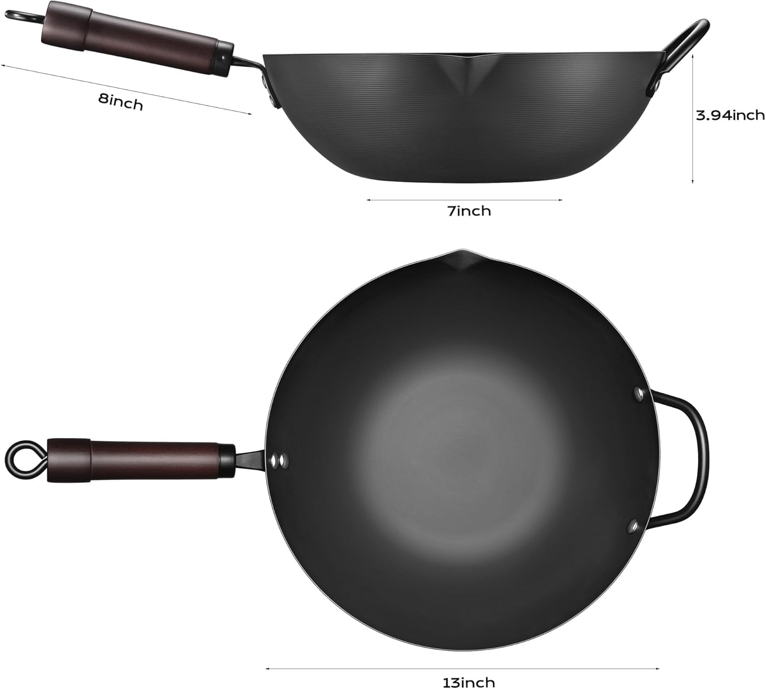 13 inch carbon steel wok with steamer and lid for stir-fry