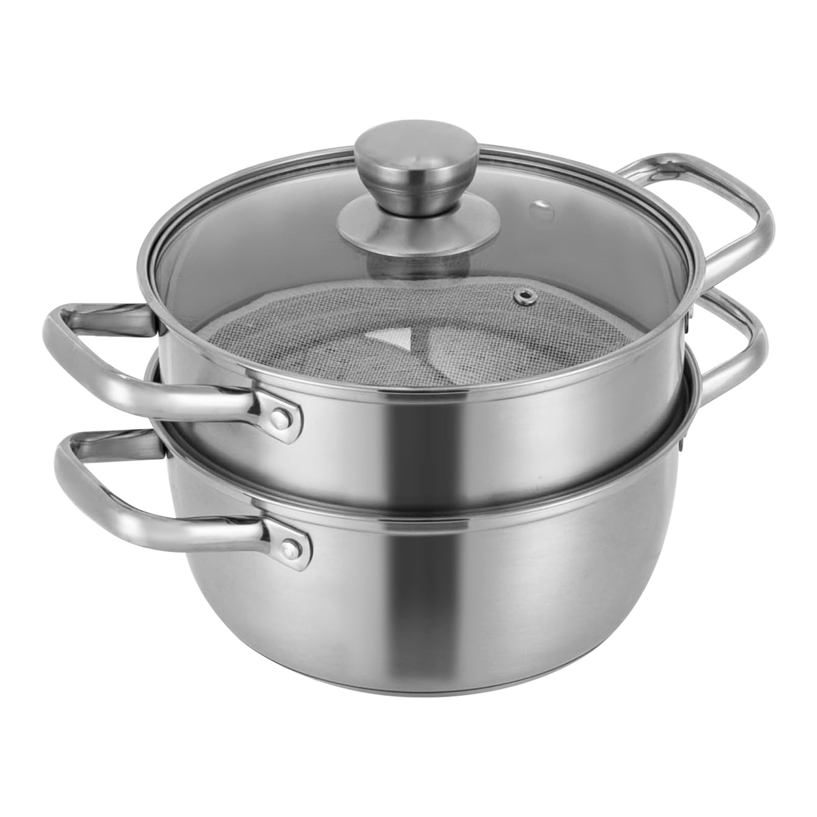 Pentola in acciaio inox, 1,2 l, pentola a vapore in acciaio inox, pentola con inserto a vapore, vaporizzatore a 2 livelli per diversi piani di cottura come fornelli a gas