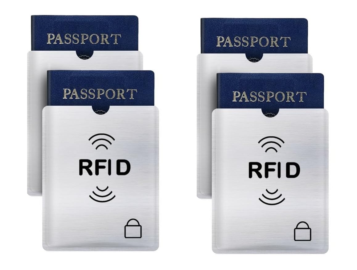 Unisex-Adult 4 Pcs Passport Anti-Scanning Cards Sleeve Rfid Protector Anti-Magnetic Aluminum Foil Portable Passport Holder Set, Silver-image-22