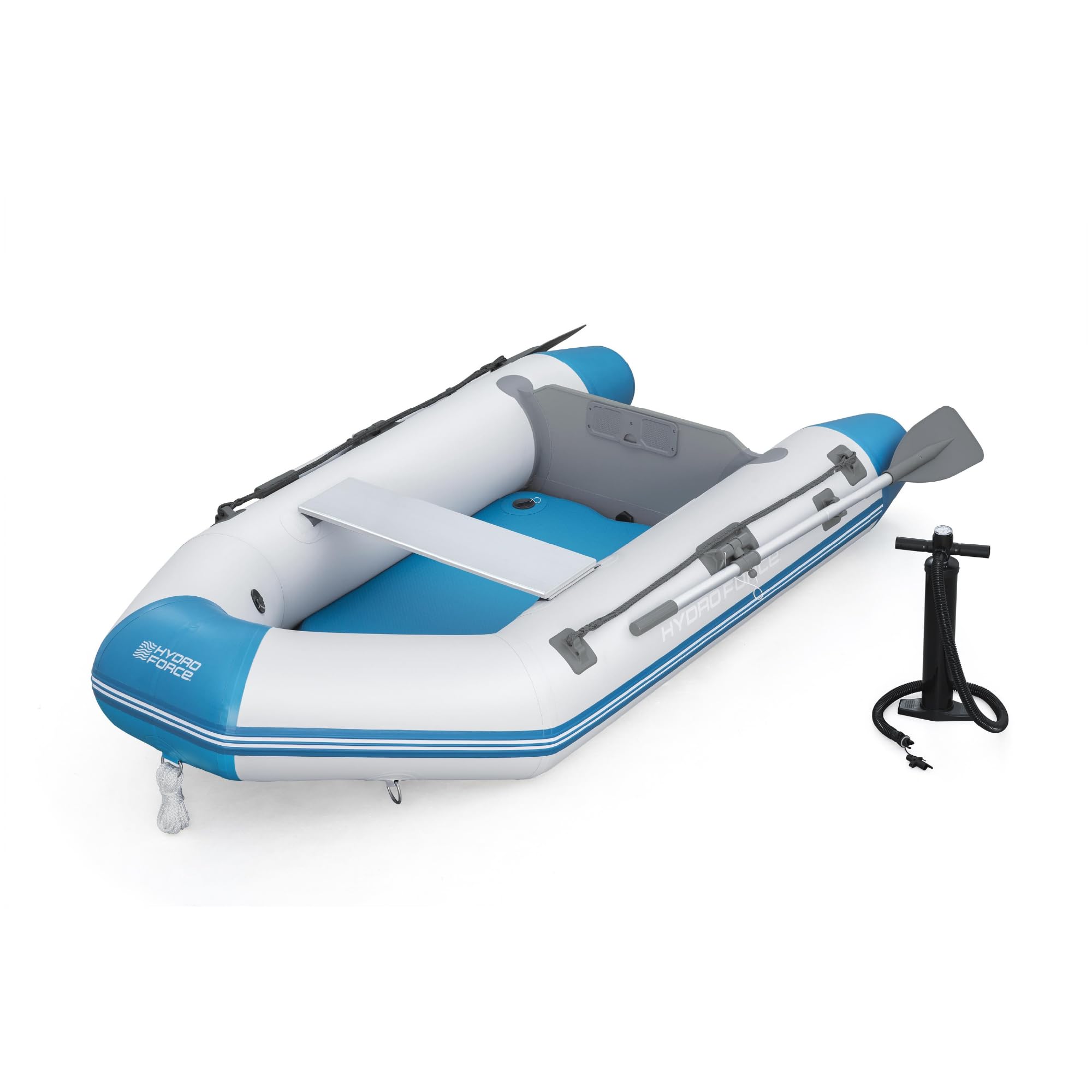 Bestway Hydro Force Sportboot-Set Caspian, 230 x 130 x 33 cm, 2 Erwachsene, bis 280 kg, 3 Luftkammern, TriTech-Material, Fester FortiFiber-Boden, Ruder, Pumpe, Aluminium-Sitzbank, Motorhalterung