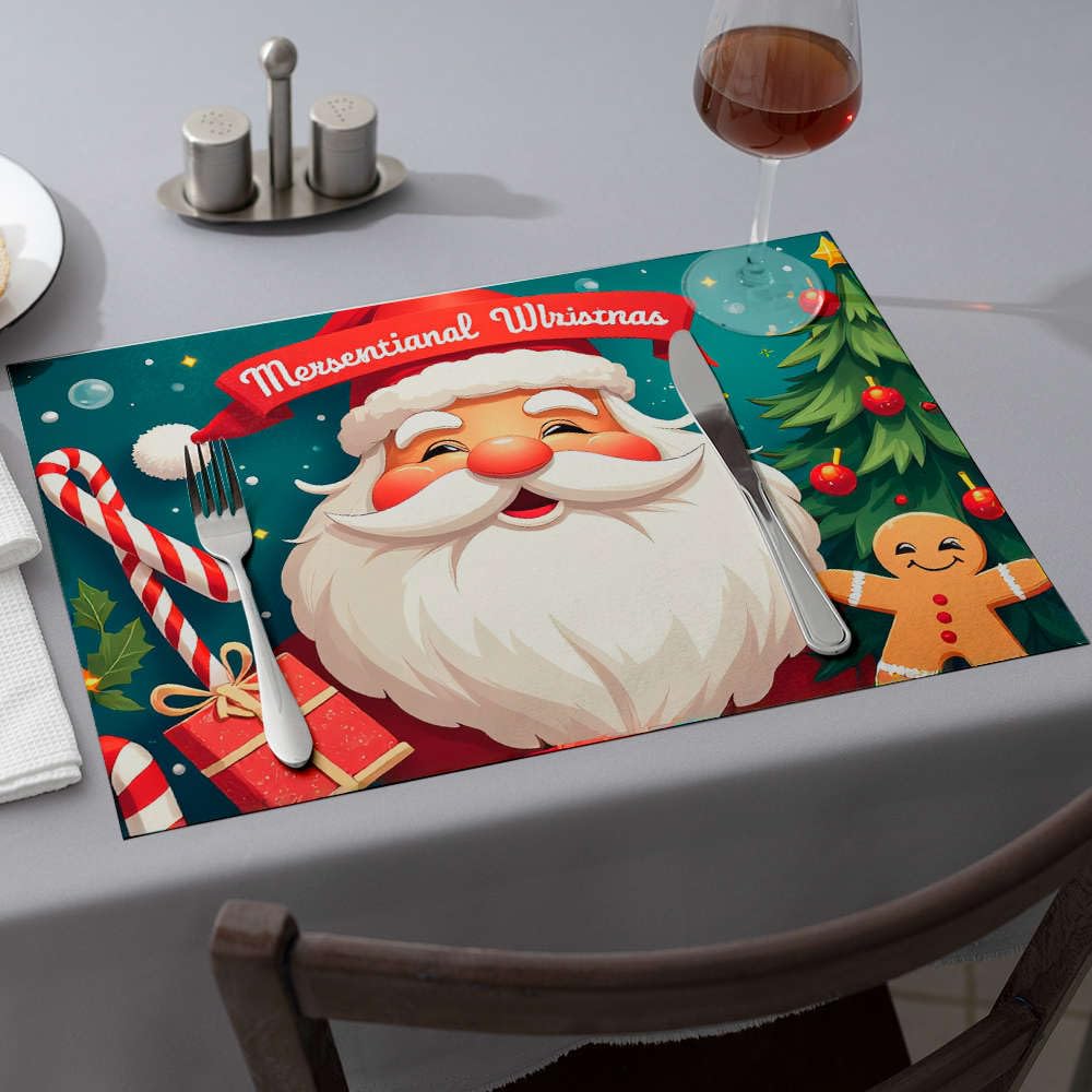 Set de table Noël lavable rose : lot de 6 contre les taches du réveillon