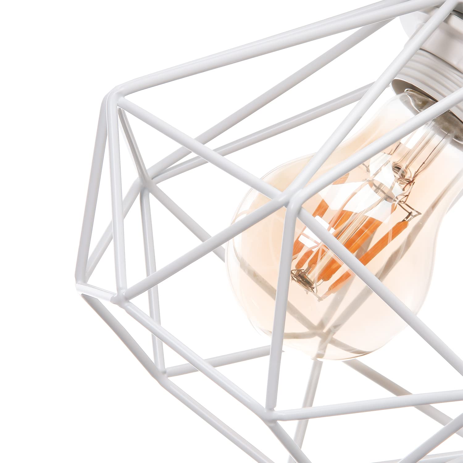 iDEGU Lot de 4 Plafonnier Industriel Vintage Lustre Suspension E27 Rétro Luminaire Design Cage Diamant Fer Lampe de Plafond pour Couloir Salon Cuisine Chambre, Ø16cm (Cage B, Blanc)