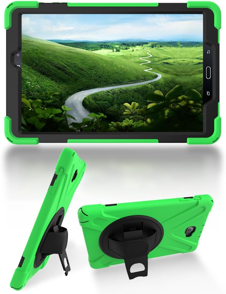 Rugged Case for Samsung Galaxy Tab A 10.1 Inch with S Pen-2016-(SM-P580 P585), Portable Hybrid Shock-Proof Cover with 360° Rotatable Hook&Loop Handle,Shoulder Strap (Green)