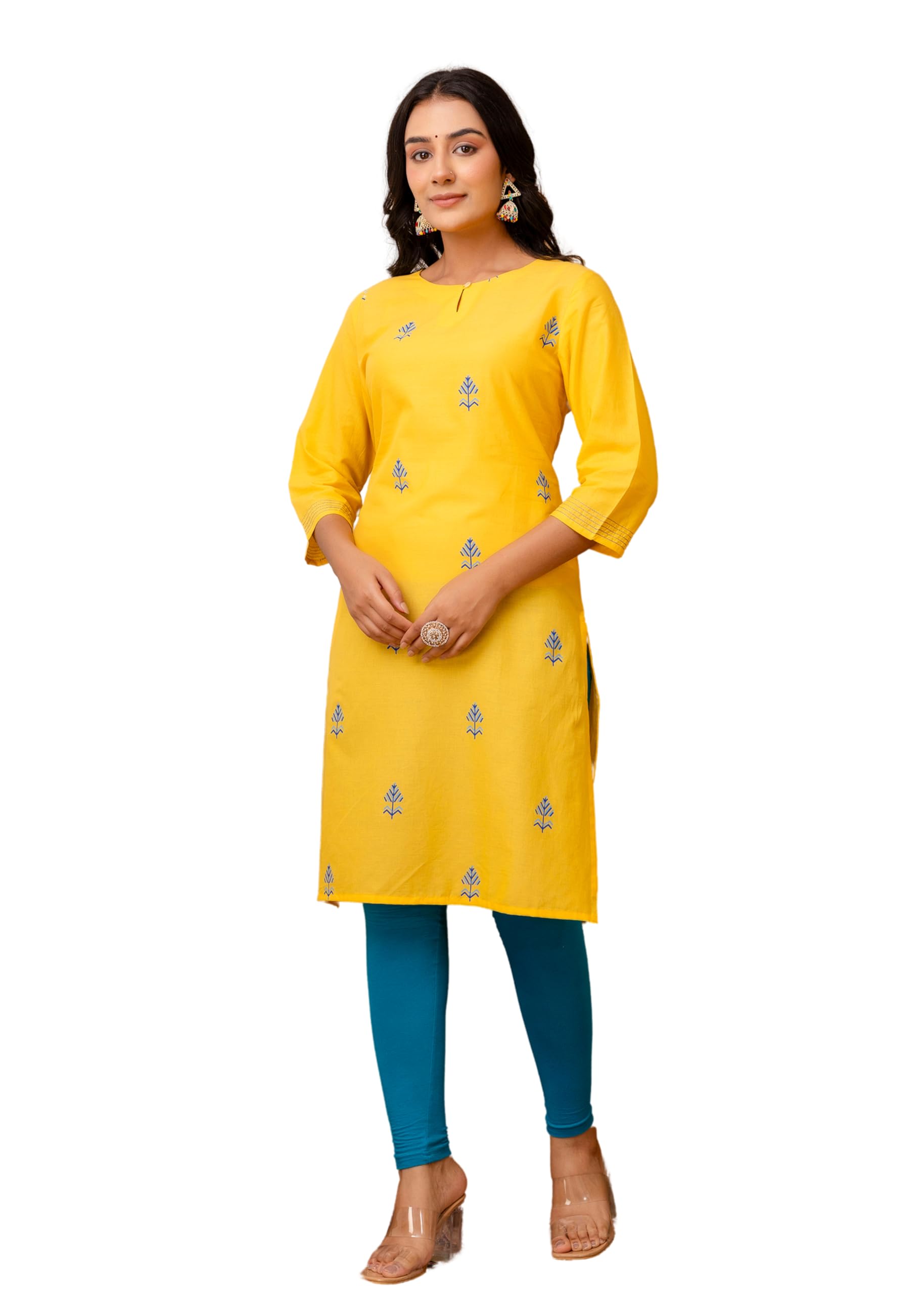 JG JAI GOVINDAMIndian Women's Cotton Short Yellow Kurtis for Women Tunic Top, Kurti