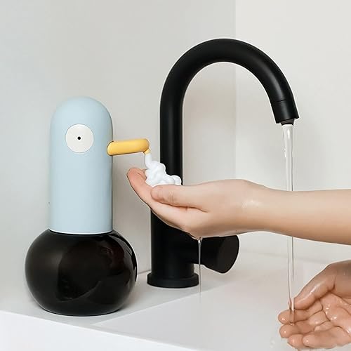 Dispensador automático de jabón espumoso, dispensador de jabón de cabeza de pato, 2 velocidades, ajustable, sin contacto, lindo dispensador de jabón