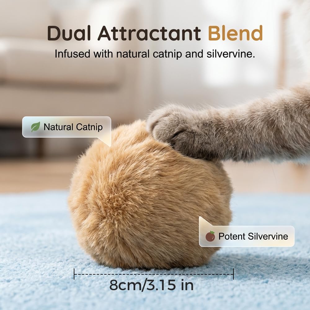 Cat Toy Faux Rabbit Fur Ball, Soft Fluffy Faux Fur Catnip Balls for Indoor Cats, Washable Rolling Toy for Pounce, Interactive Play to Stimulate Hunting Instinct, 1/3/6 Pack Available (6PCS)