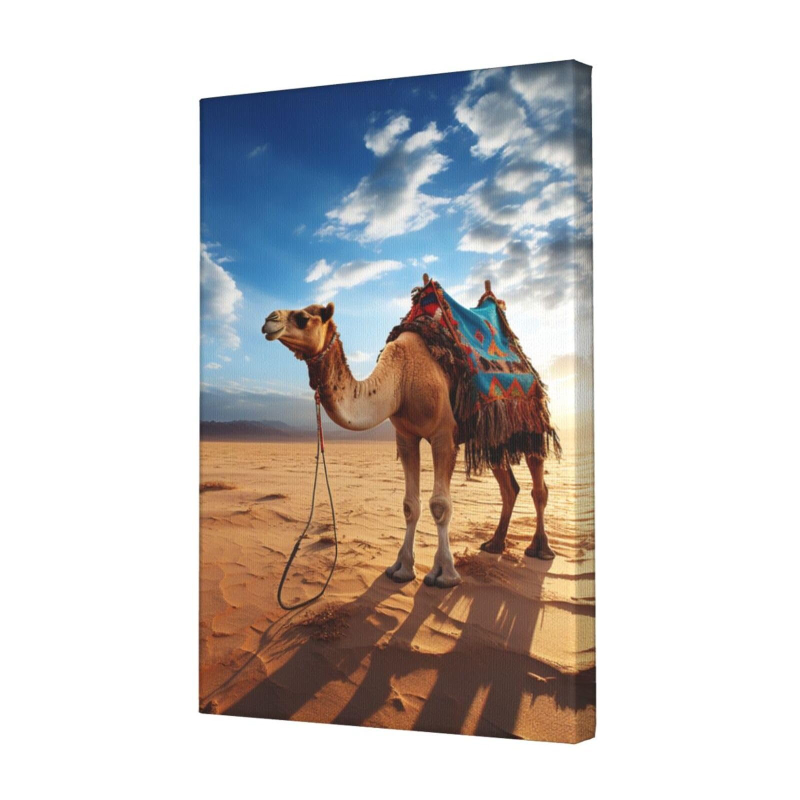 FodPand Camel Blue Sky Canvas Wall Art for Living Room Wall Decor 12"x18" Modern Artwork Painting Pictures Hanging Canvas Prints Aesthetic Wall Art for Bedroom Bathroom Office Wallart Decor