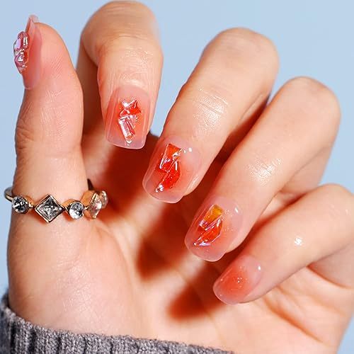 Miniatura 6 de BettyCora - Uñas postizas de gel a presión con diamantes de imitación cuadradas cortas 24 unidades 12 tamaños para primavera y verano juego de