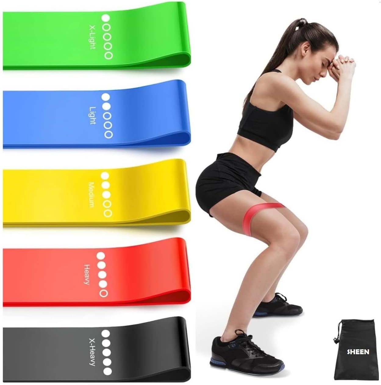 Resistance Bands [Set of 5] - Resistance Band Skin-Friendly for Women and Men - Fitness Exercise Loop Bands 5 Levels for Legs Arms Pilates Yoga Body