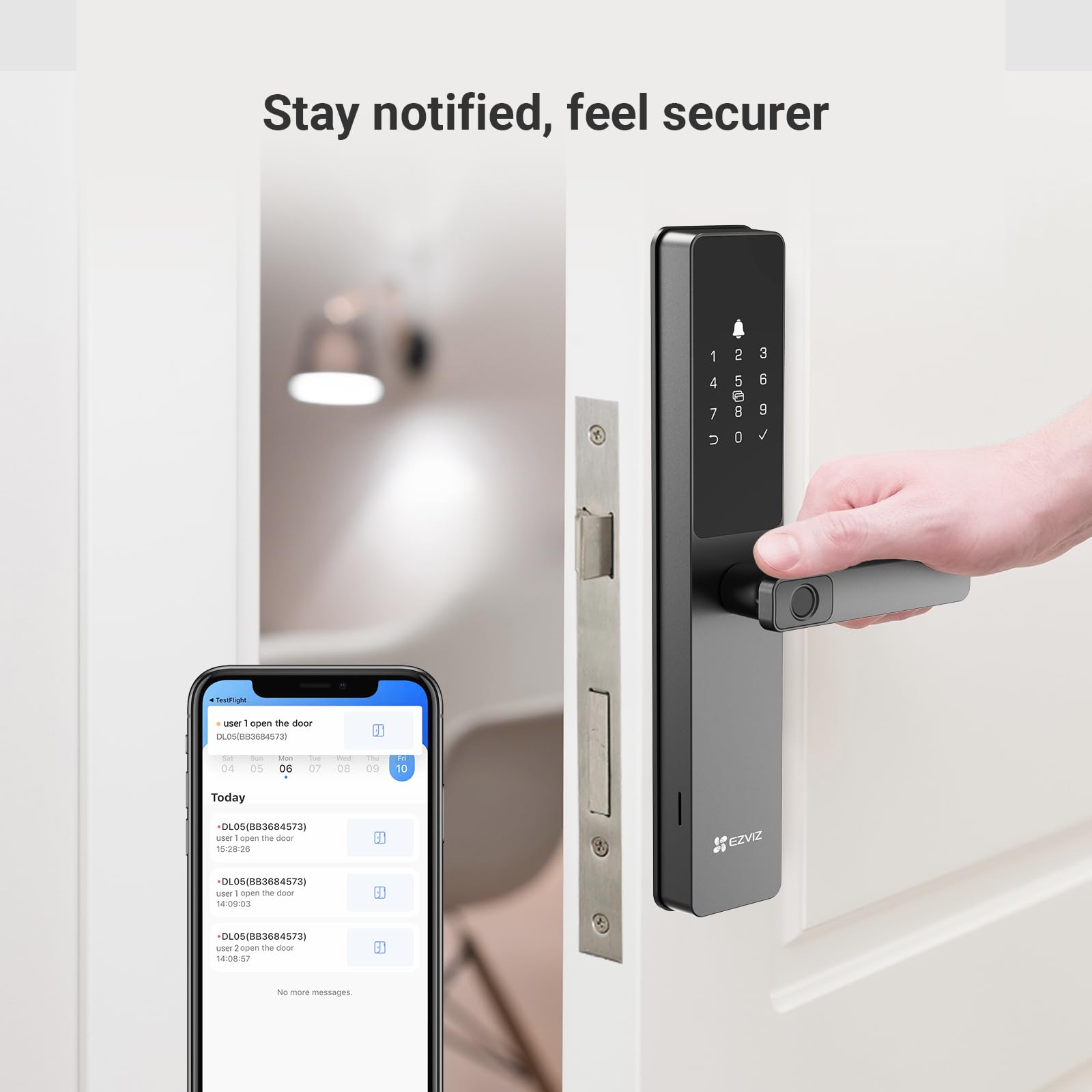 EZVIZ Serrure intelligente DL05, serrure de porte à entrée sans clé 7-en-1, avec accès par empreinte digitale – Entrée sans clé sécurisée, options de déverrouillage multiples, alertes instantanées