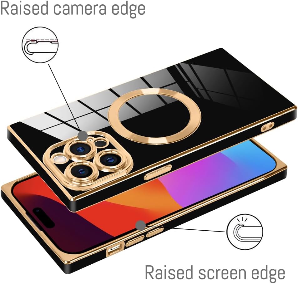 LSL Magnetic Case for iPhone 15 Pro Max [Compatible with MagSafe] Soft TPU Bumper Anti-Drop Anti-Scratch Shock Absorption Slim Cover Luxury Plating Full Camera Lens Protective Case - Black - Image 5