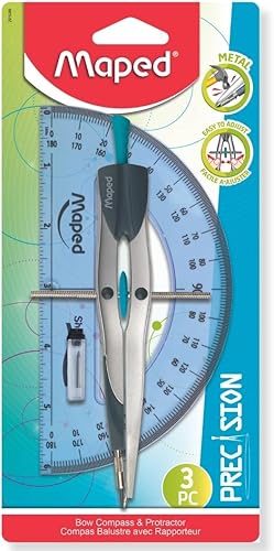 Maped 291049 - Brújula y transportador de arco de metal de precisión, juego de 3 piezas