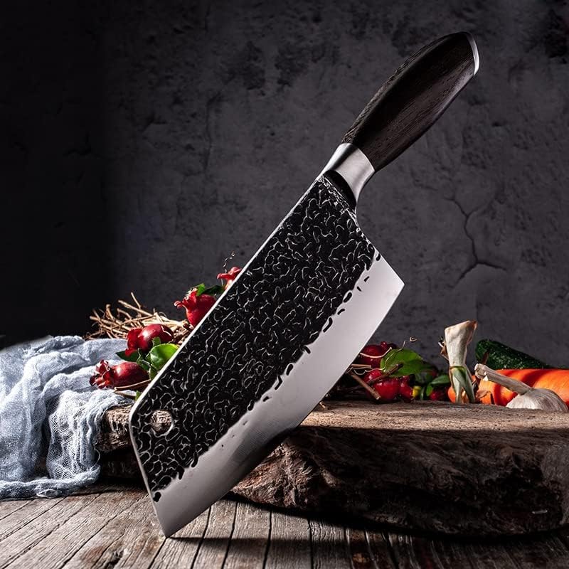 Meat cleaver, 7.5inch Forged slicing kitchen knife manual hammering process black chicken wing handle sharp 5Cr15 stainless steel meat cleaver Cleaver Knife