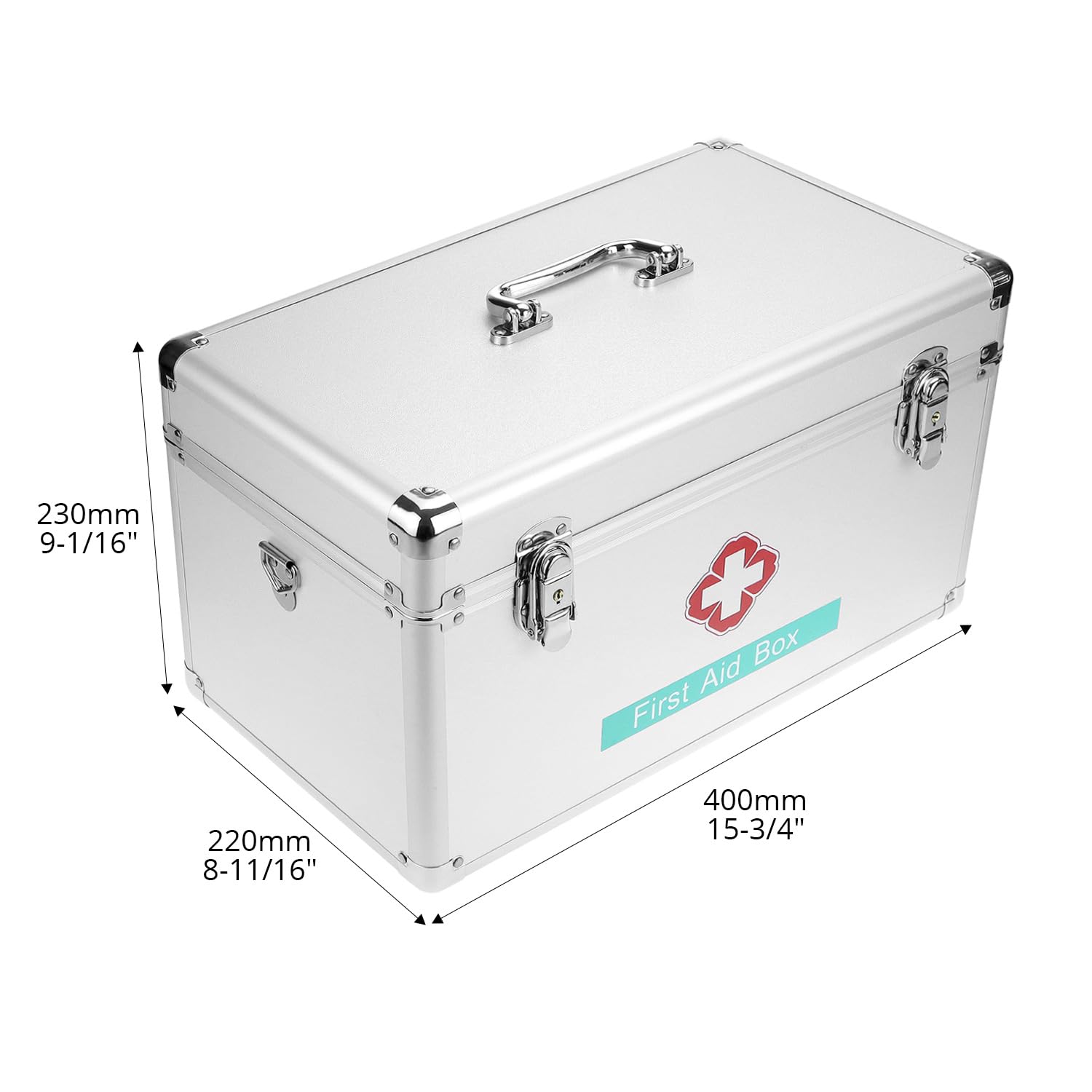 QWORK® Gran botiquin aleación Aluminio, 40.5 x 22 x 23 cm Caja medicamentos con Cerradura