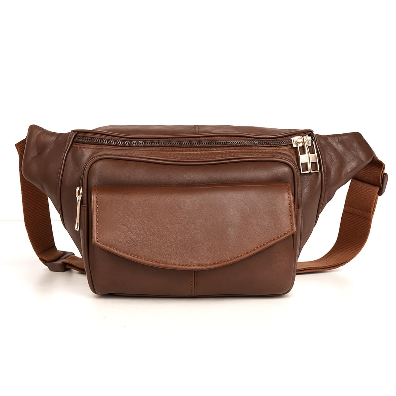 Premium Brown Leather Waist Bag for Men | Stylish Belt Bag with Multiple Pockets | Travel, Running, Daily Use Crossbody Fanny Pack-image-25