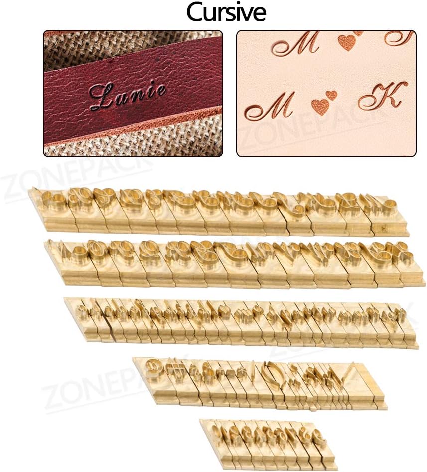 ZONEPACK Copper Brass Stamping Flexible Letters Numbers Alphabets Symbols Characters Molds CNC Engraving Molds for Hot Foil Stamping Machine (83pcs Cursive)
