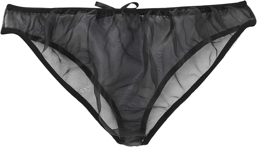 ACSUSS Men's Sissy Bowknot Mesh Lingerie Low Rise Sheer Bikini Briefs Underwear