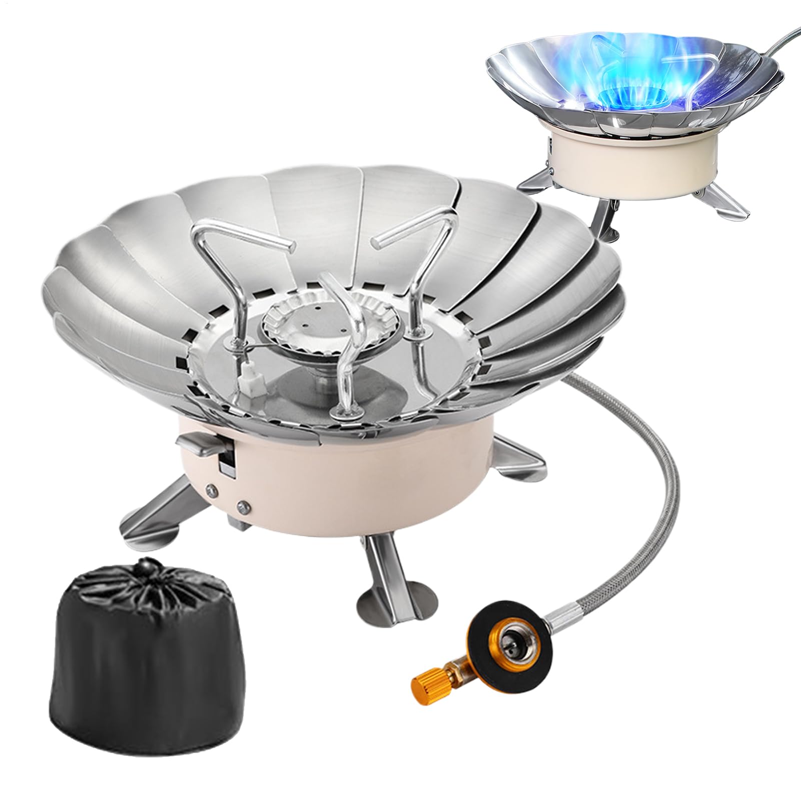 Réchaud de camping pliable avec pare-vent pour barbecue et rando