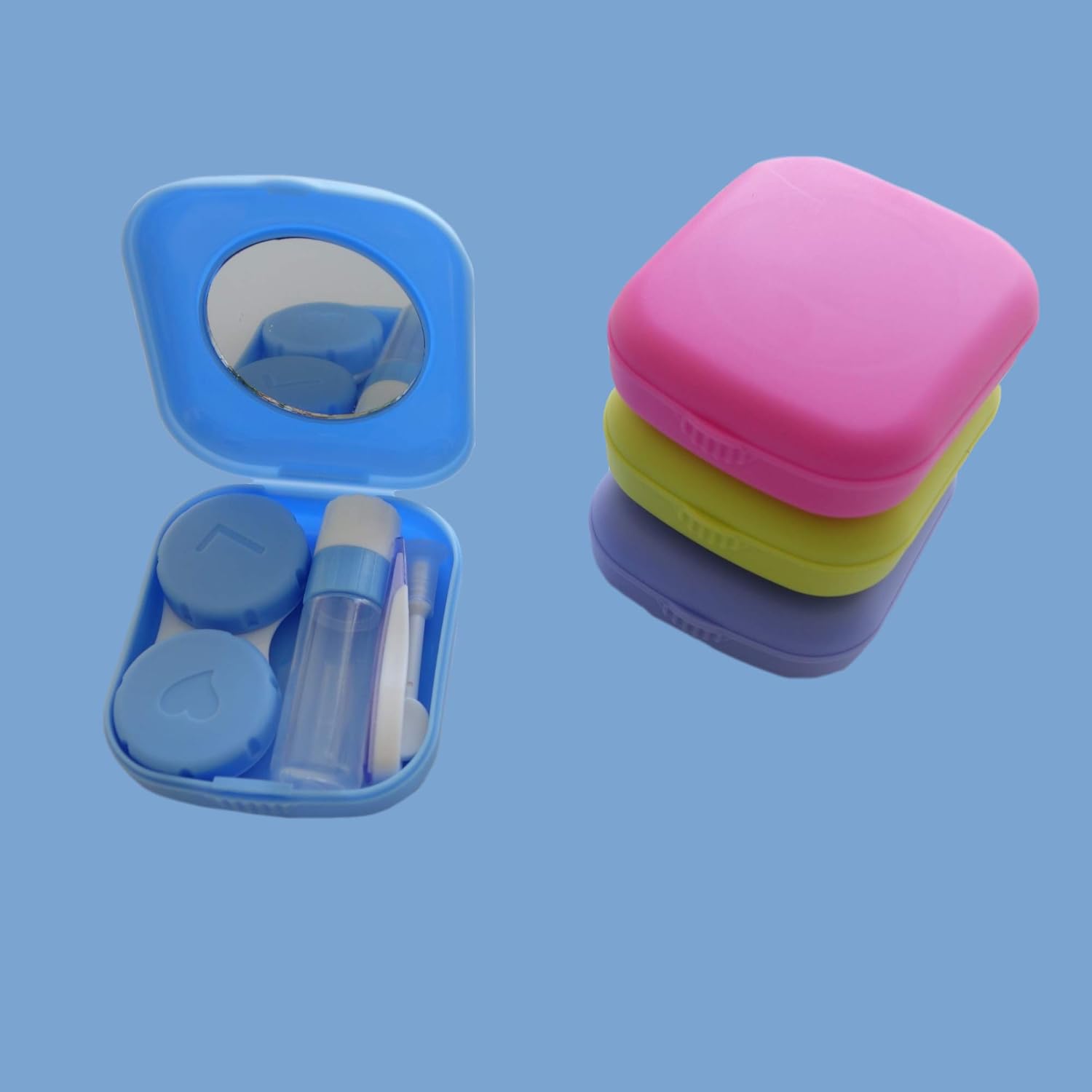 4 Pack Colorful Contact Lens Case Kit with Mirror Durable, Compact, Portable Soak Storage Kit : Health & Household