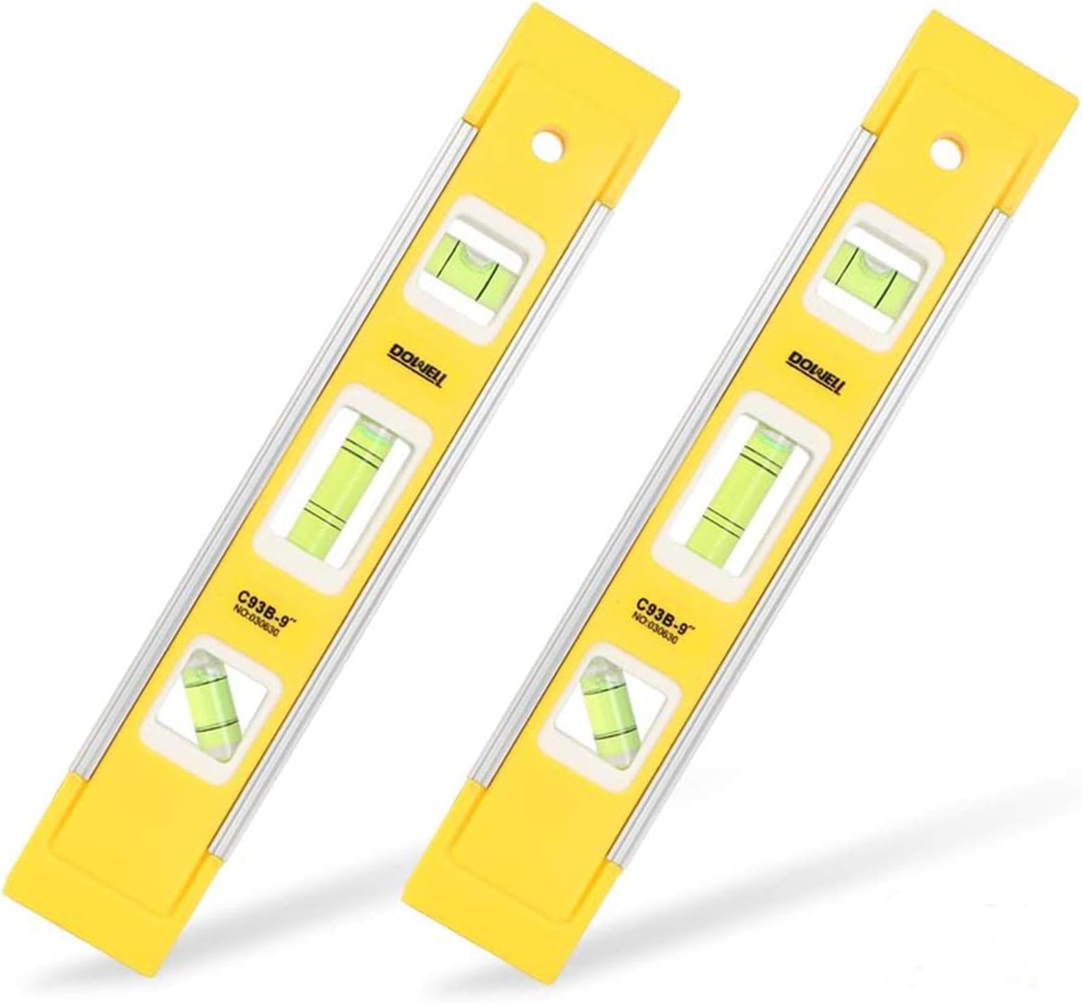 DOWELL 9 Inch Magnetic Box Level Torpedo Level(2PCS),3 Different Bubbles/45°/90°/180°Measuring Shock Resistant Torpedo Level