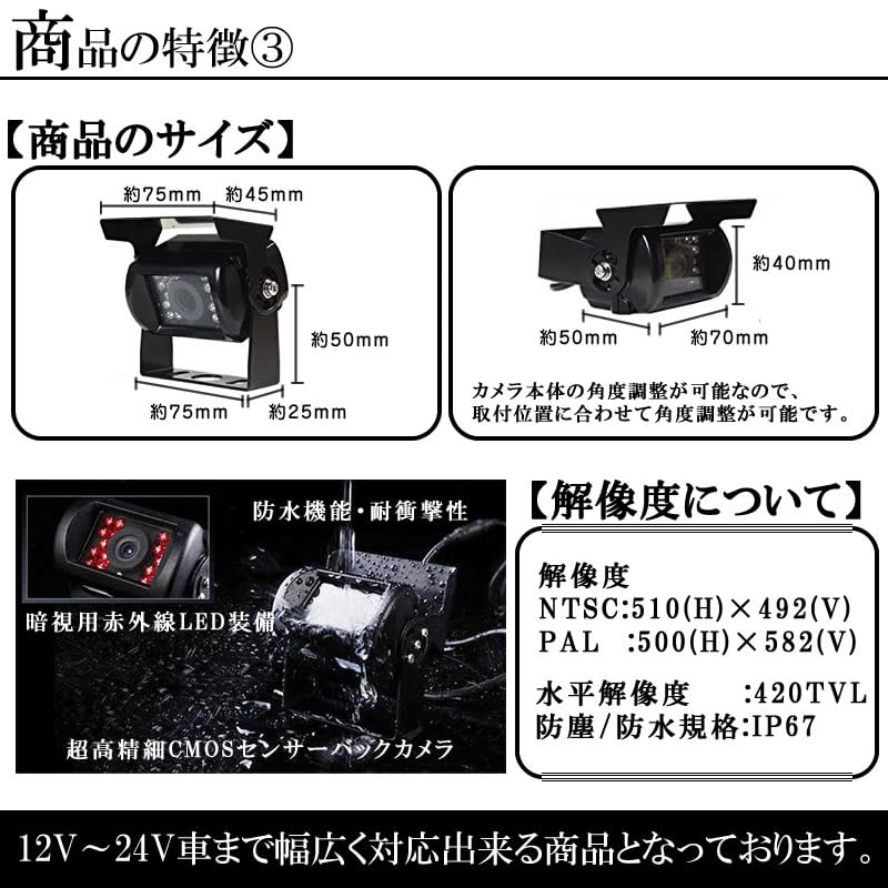 Amazon | FUSO ファイター 対応 バックカメラ 7インチ ミラーモニター