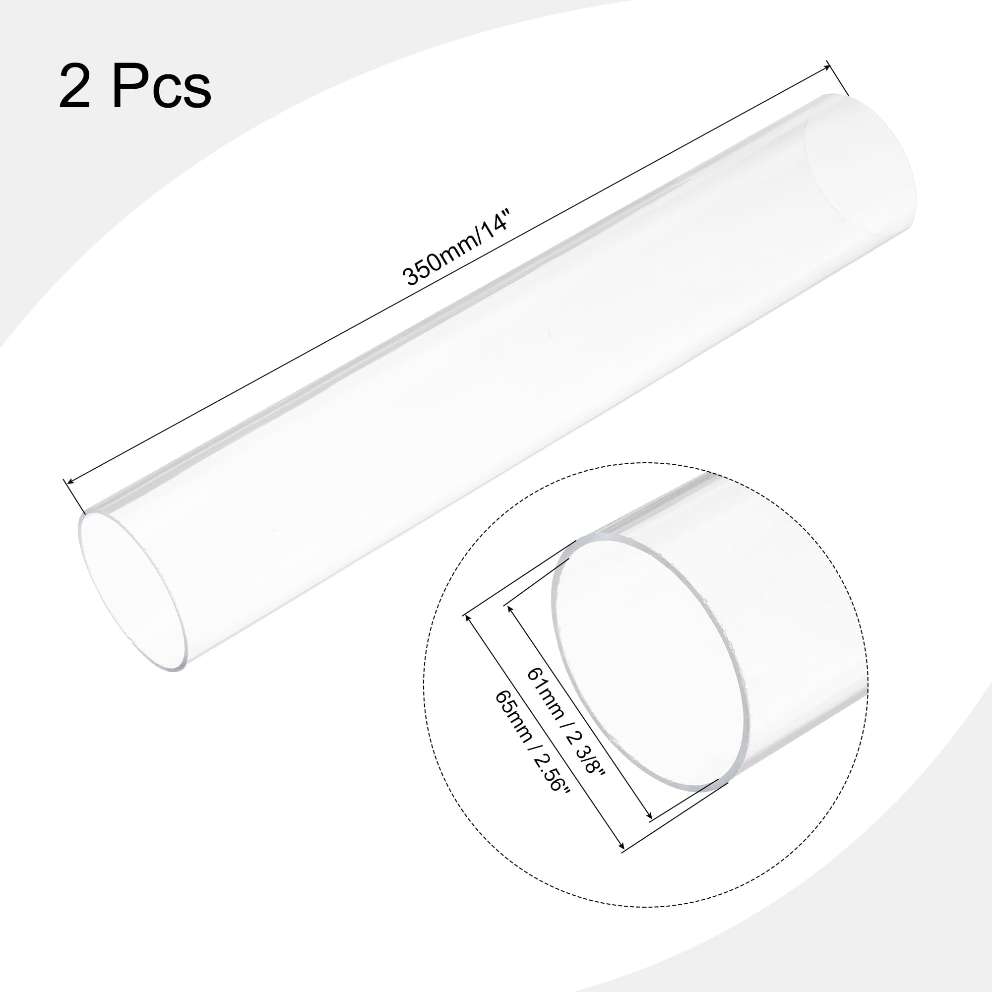 QUARKZMAN 2 Stück PVC Transparent Rohr, Innendurchmesser 61mm Durchmesser 65mm LÄNGE 350mm Acryl Kunststoffrohr für Lampenbau, Stehlampen, Möbel