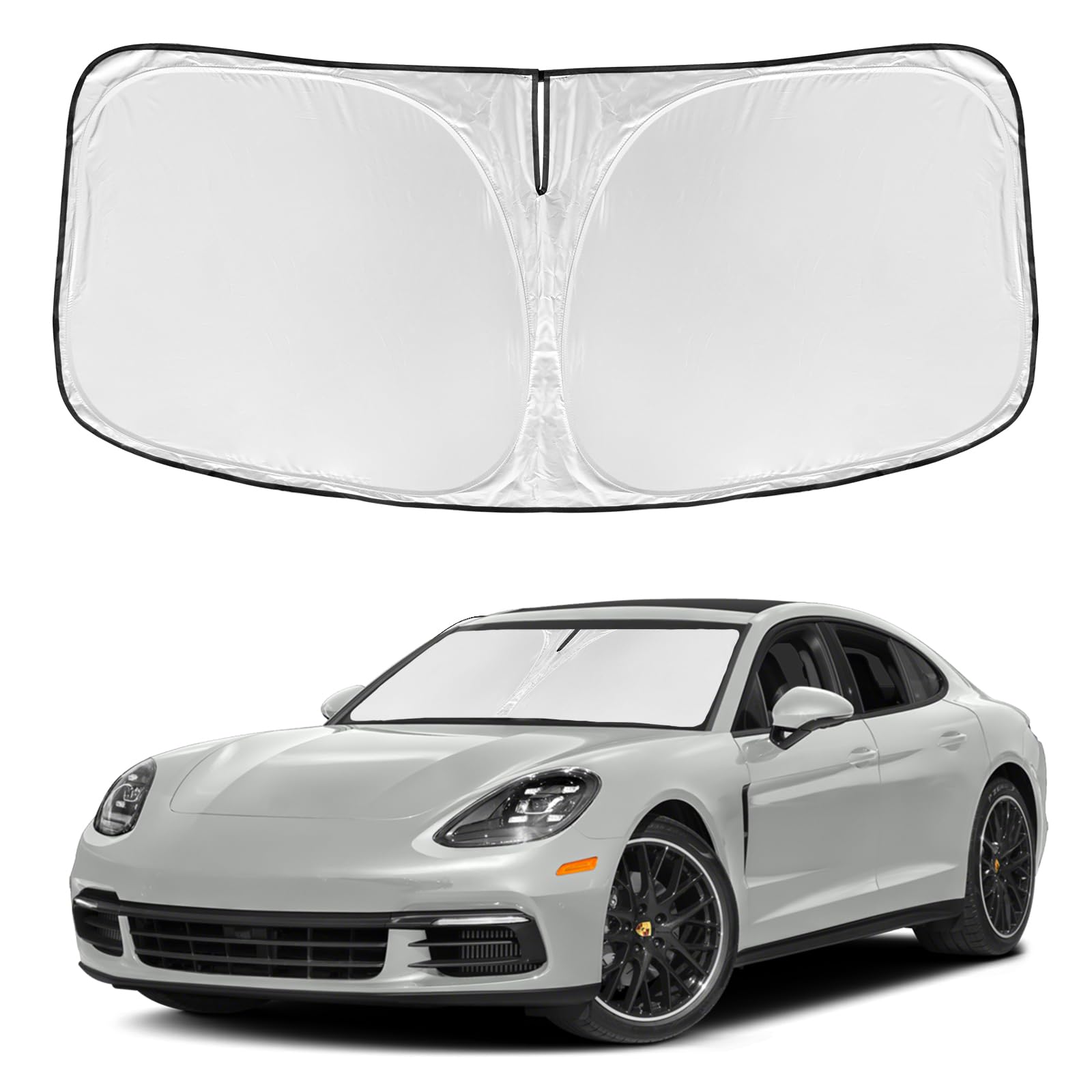 for Porsche Panamera 2017-2025 Windshield Sun Shade - 4 Layers Car Sunshades for Front Windows Shade Cover Custom Fit Panamera Sun Visor 250T Retractable Shade Blocks UV Rays Car Accessories