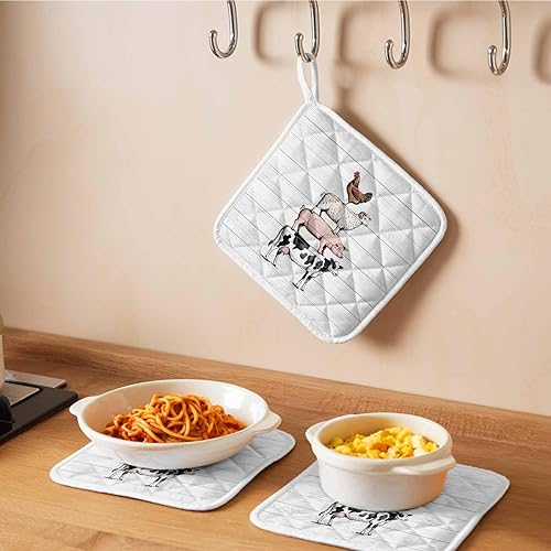 Miniatura 6 de Juego de 4 soportes para ollas, de vaca, cerdo, oveja, pollo, animales de granja, para cocina, almohadillas calientes a prueba de calor, tablero