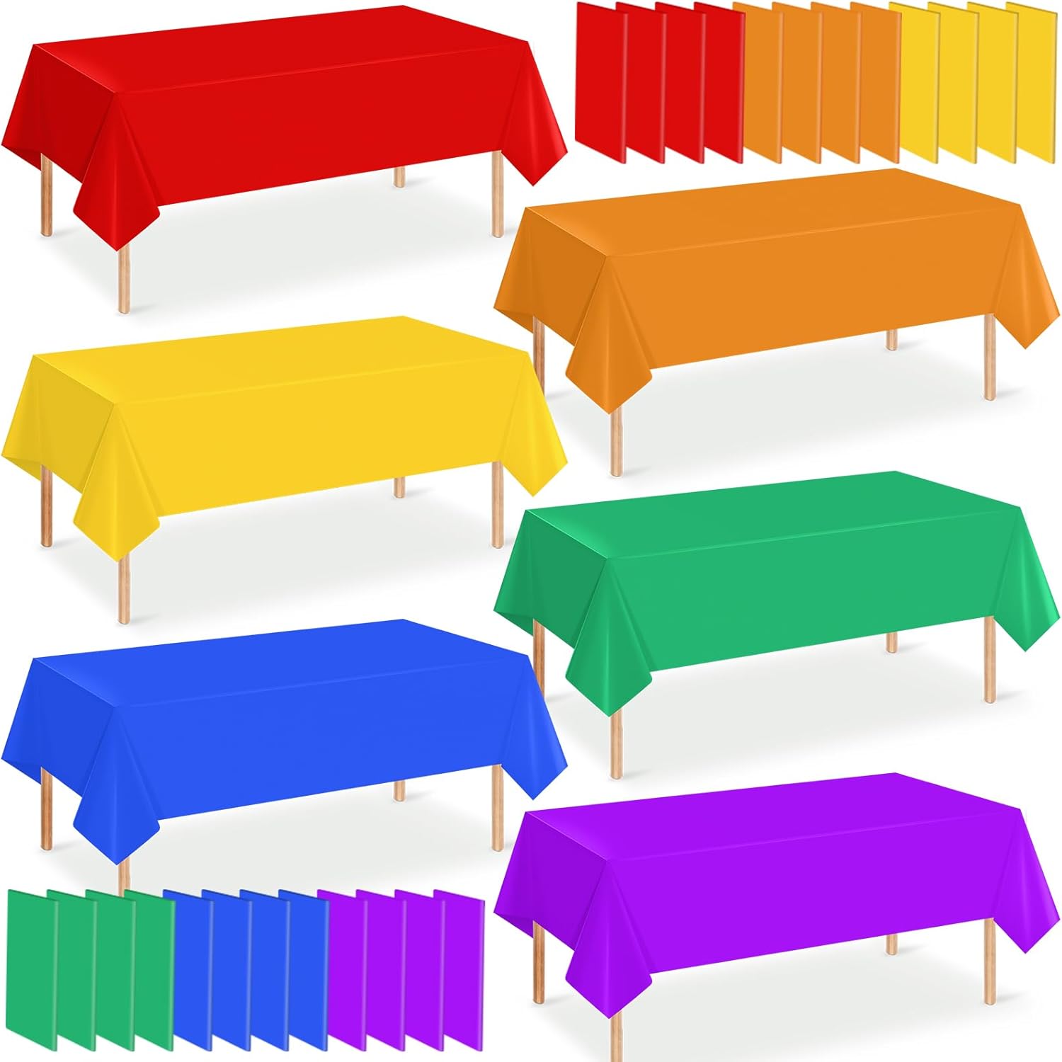 24 Pack 6 Color Rainbow Theme Tablecloth Assorted Color Plastic Tablecloth Disposable Colorful Rectangle Table Covers for Fiesta Wedding Birthday Picnic Graduation Party Decorations, 54 x 108 Inch