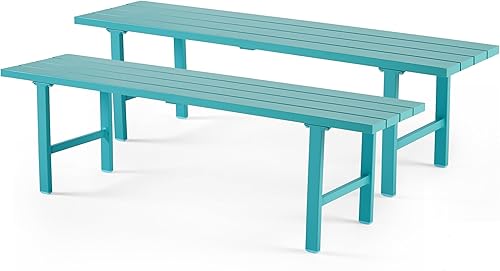 Juego de 2 bancos para exteriores, 53 x 13 x 15 pulgadas, banco de aluminio ligero a prueba de óxido para patio, porche, patio trasero y jardín,