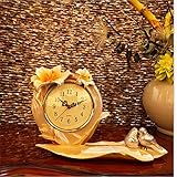Blumenstrauß Und Liebesvögel Dekorative Sitzende Uhr, Wohnzimmer Warme 3D dreidimensionale Blumen Tisch Uhr, Umweltfreundliches Harz Dekorative Kunstuhr, Silent Quarz-Uhr,Gold