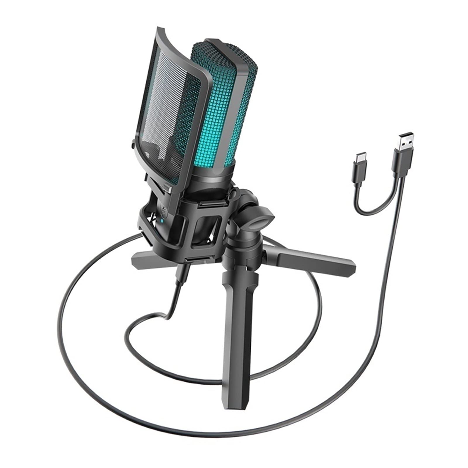 Microphone USB de jeu vidéo RGB avec trépied de bureau pour enregistrement et live