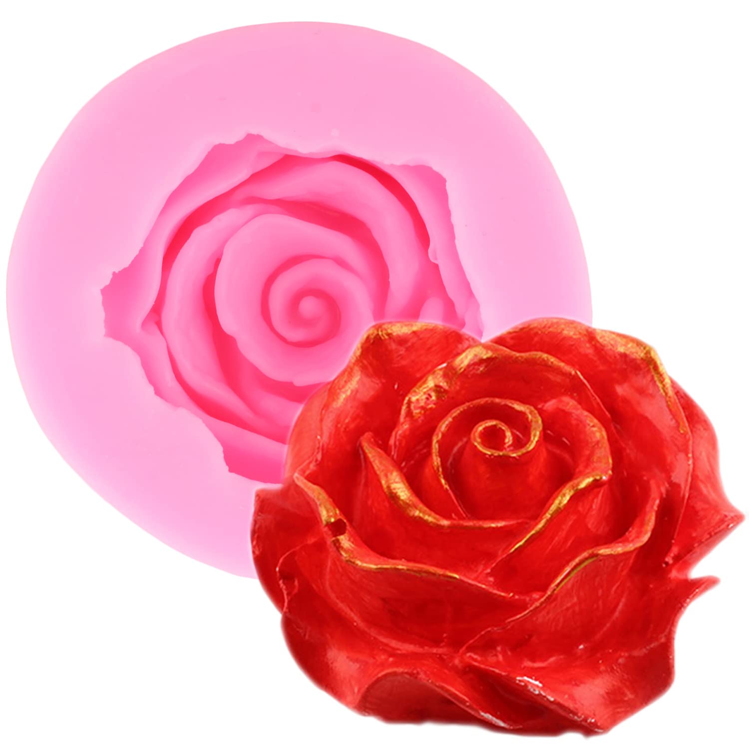 ZiXiang Molde de silicona 3D para jabón, diseño de flores de rosa, molde de silicona para fondant, molde de resina para decoración de pasteles, chocolate, caramelos, arcilla polimérica, pasta de goma