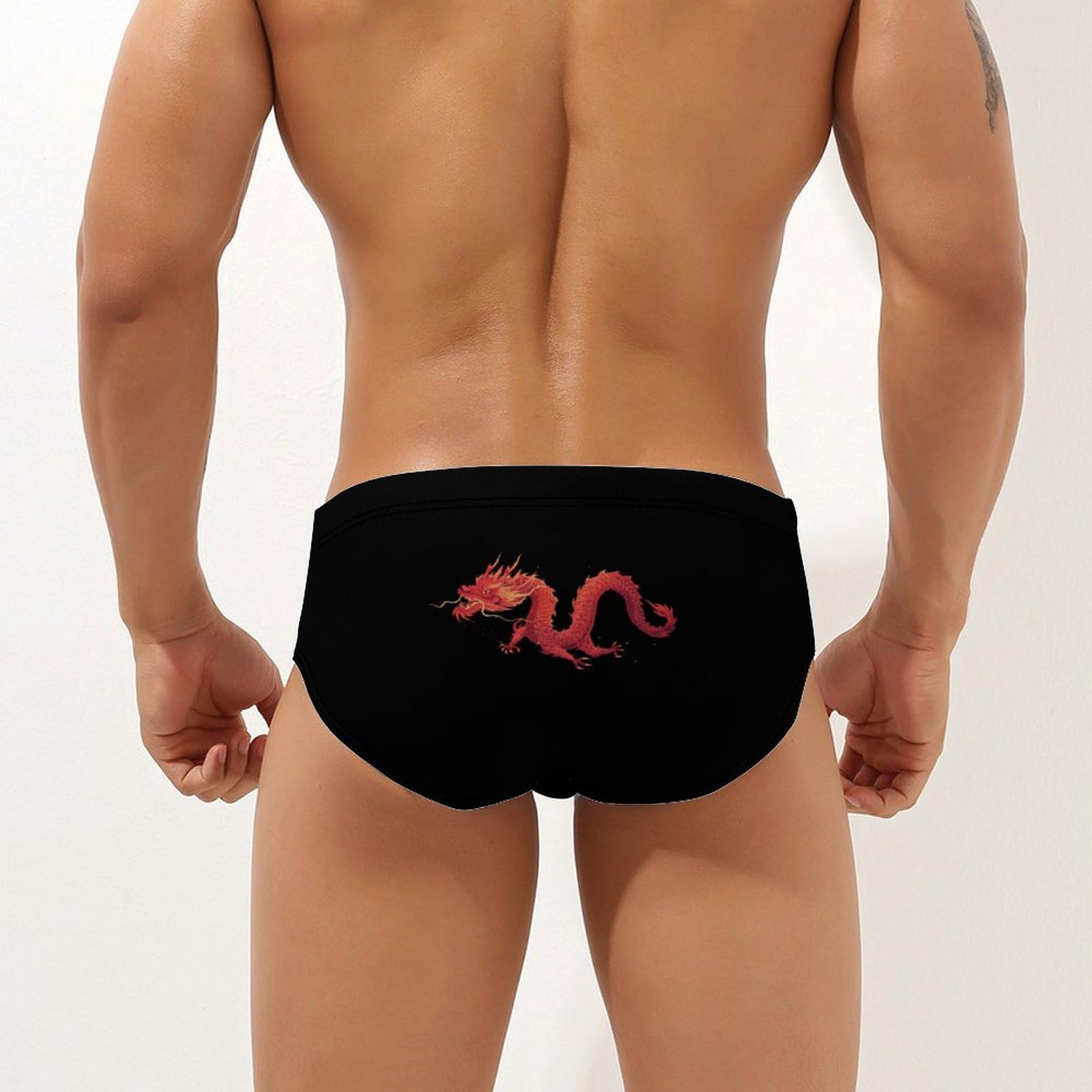 Red Chinese Dragon Mens Swim Briefs Quick Dry Swim Trunk Bikini Underwear Swimsuit 3XL