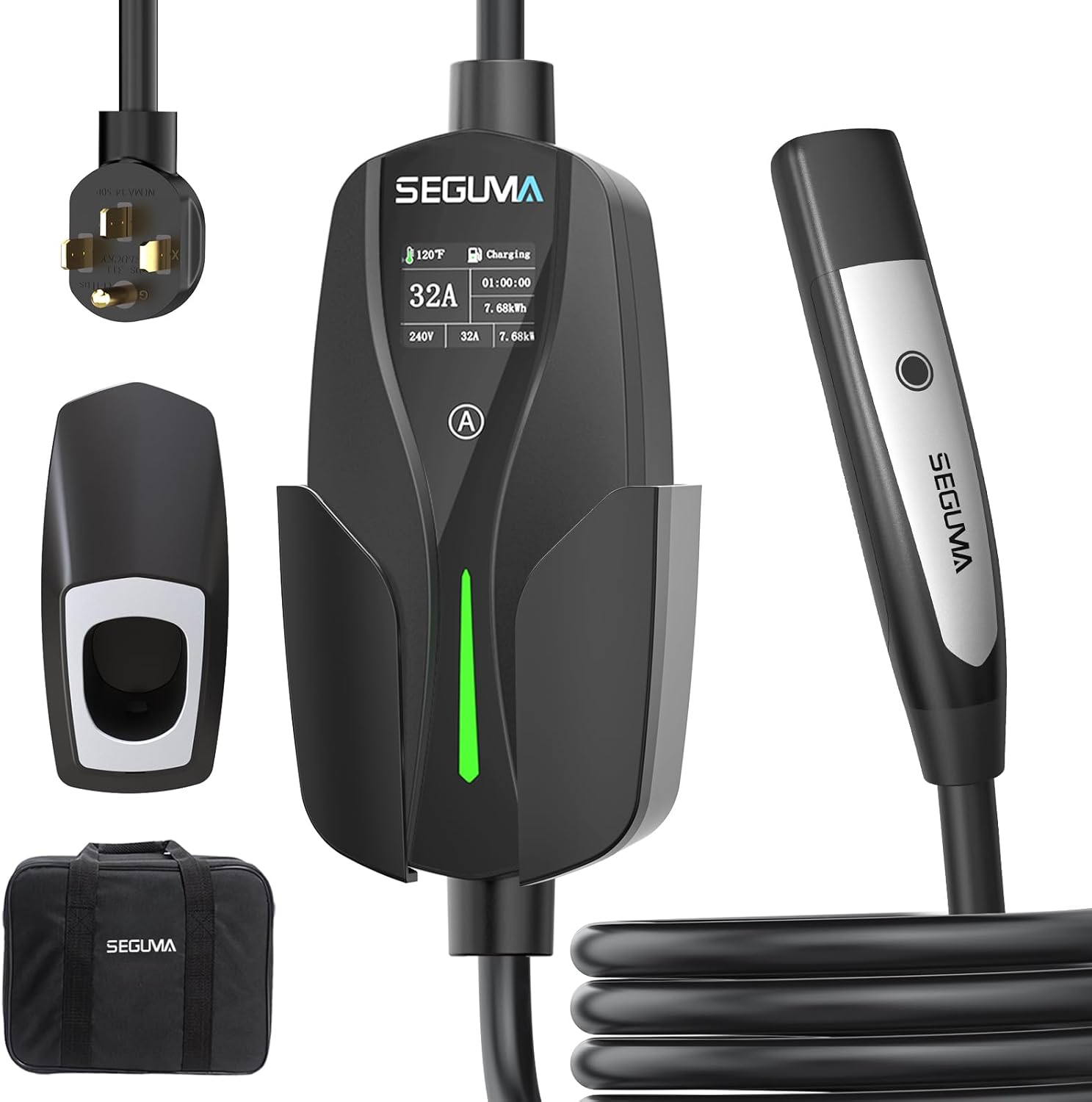 level 2 ev charger for tesla, 32amp 240v 7.68kw nacs ev chargers, nema 14-50 plug, adjustable current, 25ft portable electric car charger compatible with all nacs (black) 32a nacs ev charger black