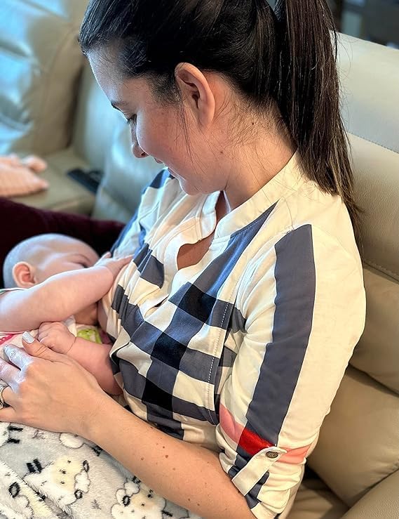 Quinee Nursing Tops for Breastfeeding Maternity 3/4 Rolled Sleeve Breastfeeding Shirts for Women - Image 2