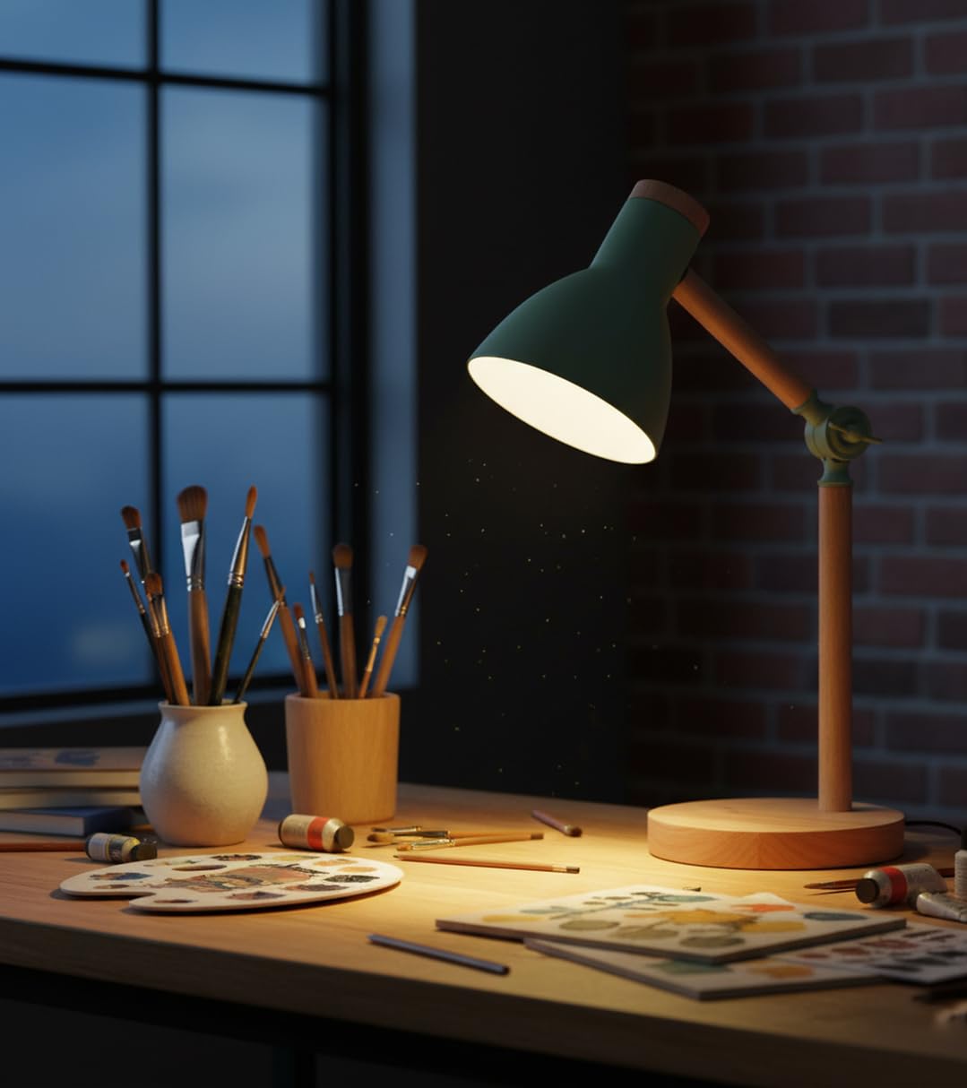 BEL AIR HOME - Lámpara Flexo de Escritorio TEACHER - 1xE-27 de Madera y Metal - Diseño Moderno y Elegante para Oficinas y Escritorios de Casa - Altura de 47cm (No Incluye Bombilla) (VERDE)