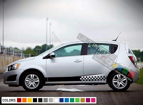 Miniatura 7 de Adhesivo adhesivo de vinilo con bandera a cuadros laterales compatible con Chevrolet Sonic 2012-2018