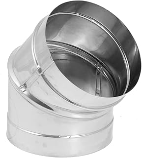 DuraVent DuraBlack 6 Inches Stainless Steel Single Wall Wood Burning Stove 45 Degree Elbow Pipe Connector to Vent Smoke and Exhaust, Silver