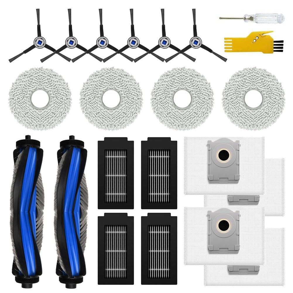 Laimaiou Zubehör für ECOVACS DEEBOT T50 Pro Omni / T50 Omni / T50 Omni Gen2 / T50 PRO Omni Gen2 Roboterstaubsauger 2 Hauptbürsten, 4 Filter, 6 Seitenbürsten, 4 Mopp-Tücher, 4 Staubbeutel