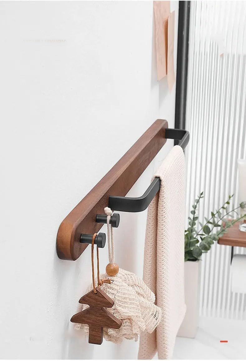 Rustic Burnt Wood Bathroom Towel Bar with Metal Rod, Wall Mounted Bath Towel Rack Bathroom Hook Row Hook 58cm 22.83